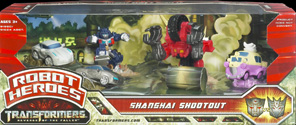 Transformers 2 Revenge of the Fallen Shanghai Shootout - Sideswipe, Optimus Prime, Autobot Skids, Mudflap, Demolishor, Sideways.