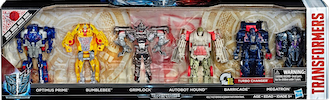 Transformers 5 The Last Knight Reveal the Shield 1-Step Turbo Changer Mega Pack w/ Optimus Prime, Bumblebee, Autobot Hound, Barricade & Megatron